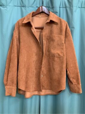 Corduroy Button-Up Shirt Jacket in Warm Rust (Oversized Fit)